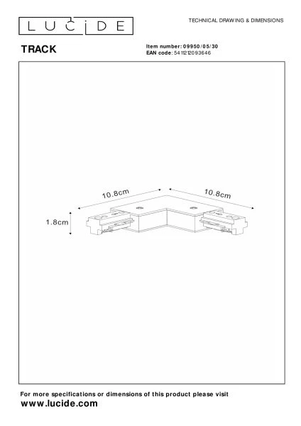 Lucide TRACK L-Verbinder - 1-Phasen Stromschiene / Schienensystem - Links - Schwarz (Verlängerung) - TECHNISCH